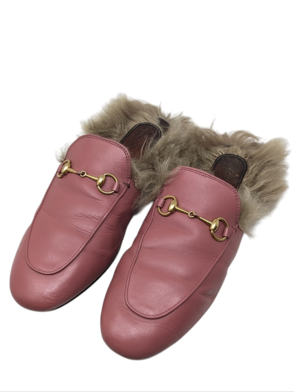 Gucci Princetown Mauve Pink Fur Mule Loafer Size EU 38